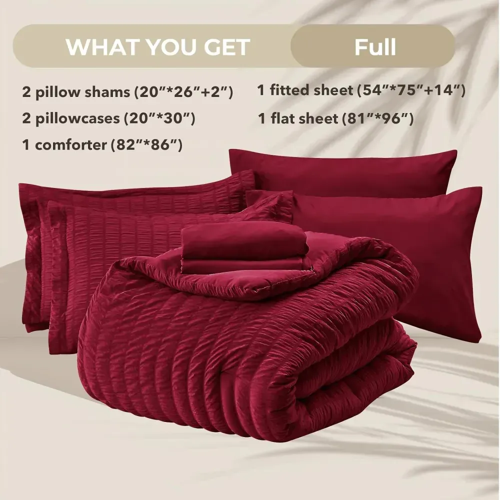 Queen Comforter Set Seersucker 7 Pieces, All Season Luxury Bed in a Bag for Bedroom, Bedding Set with Comforters, Sheets, Pillowcases & Shams, Dark Grey