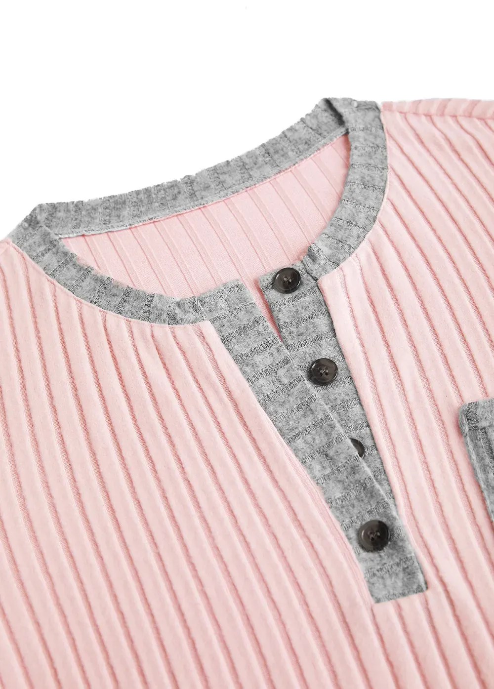 Light Pink Button Long Sleeve Split Neck Sweatshirt