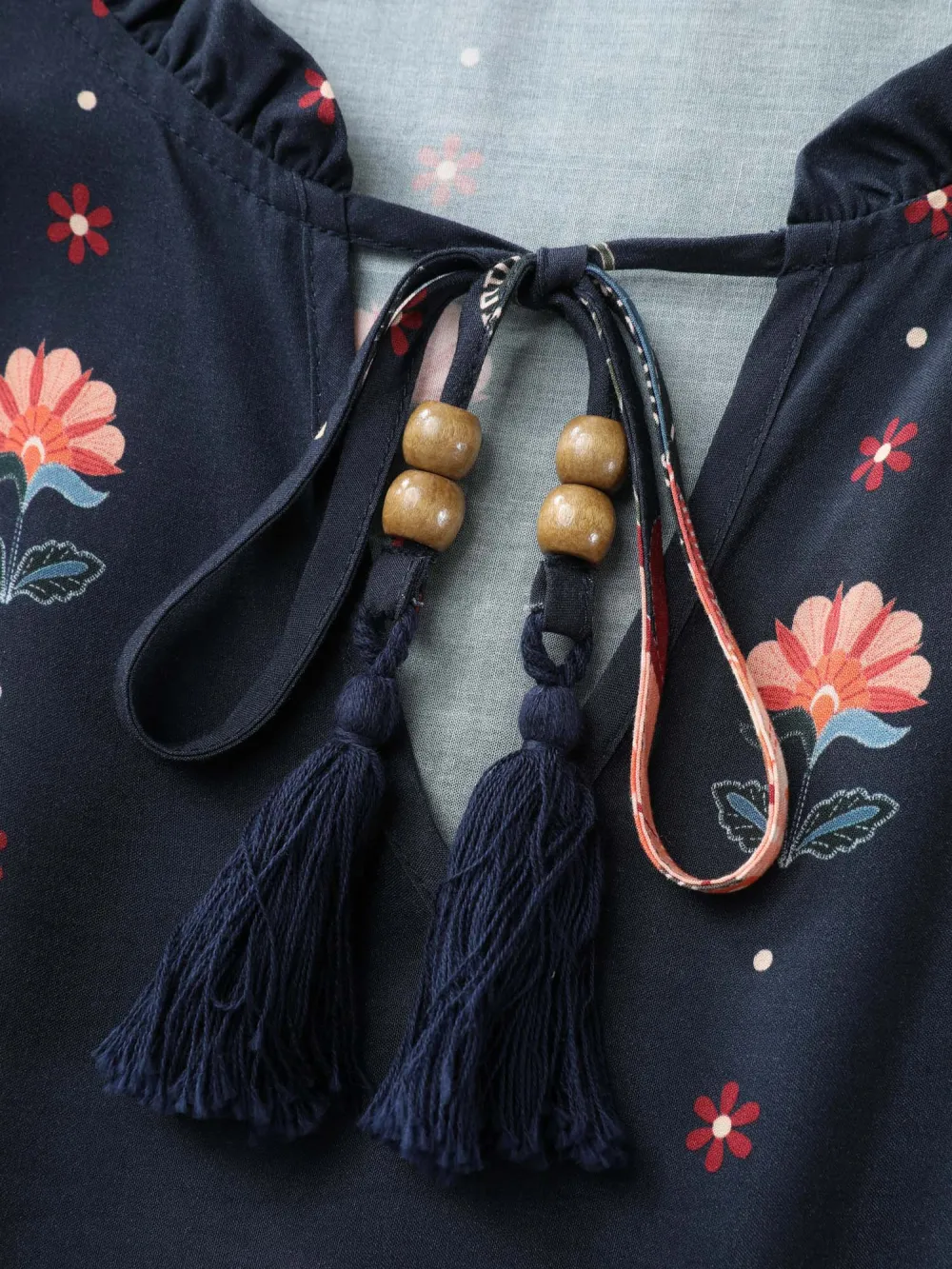 Boho Print Neck Tie Maxi Dress