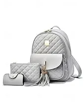 Women's Quilted Pink Leather Backpack Wristlet Card Holder Three-Piece Set , Including Wallet and Card Holder, Fashionable and Practical, Suitable for Daily Use, Work and Casual Outings