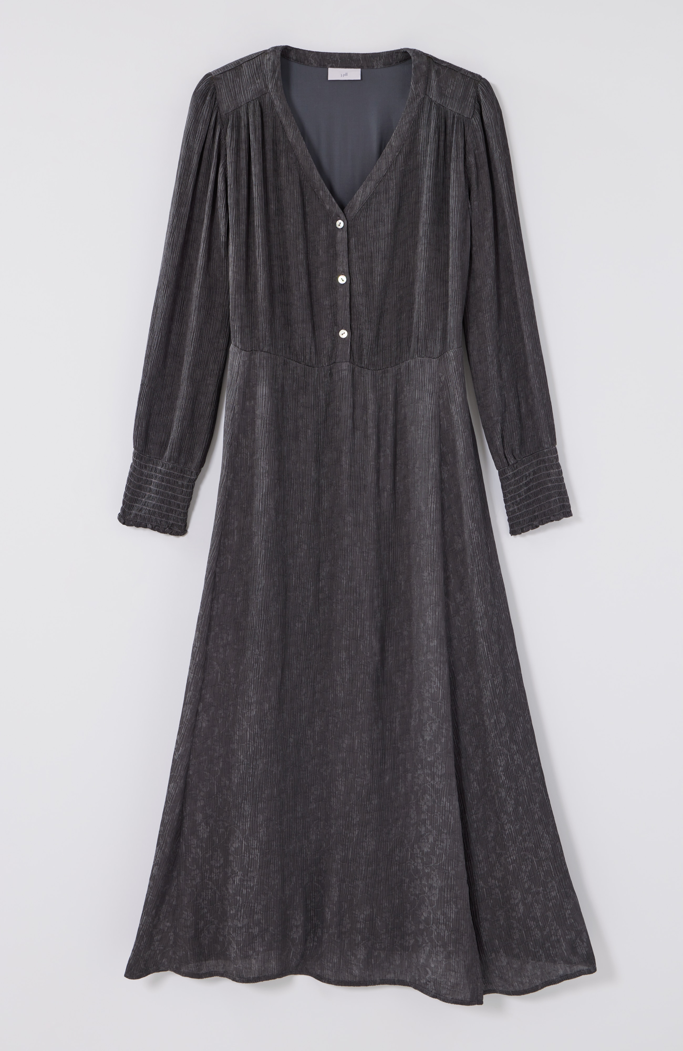 Crinkle-Textured Smocked-Sleeve Dress
