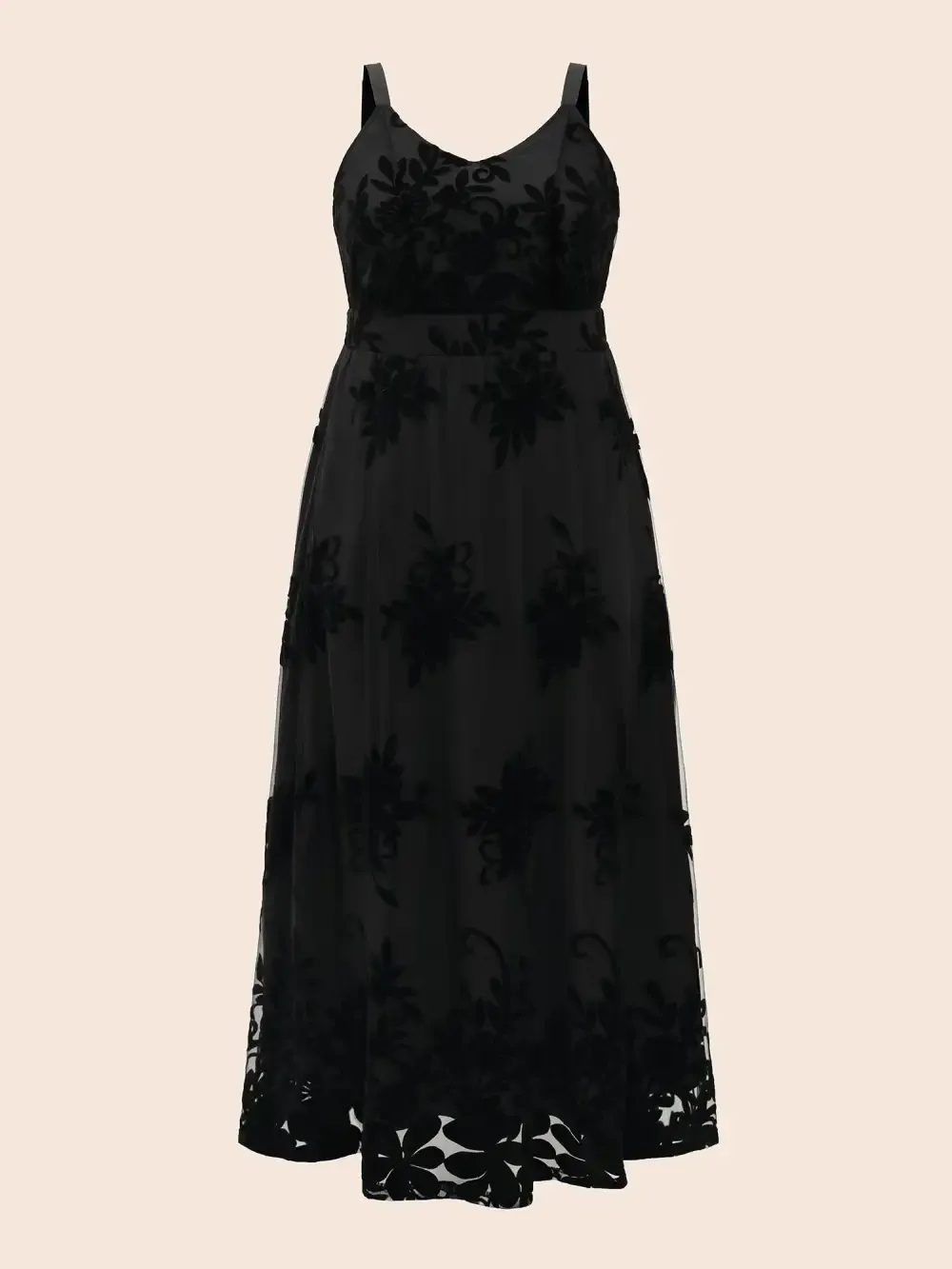 Floral Flocked Tulle Split Hem Dress