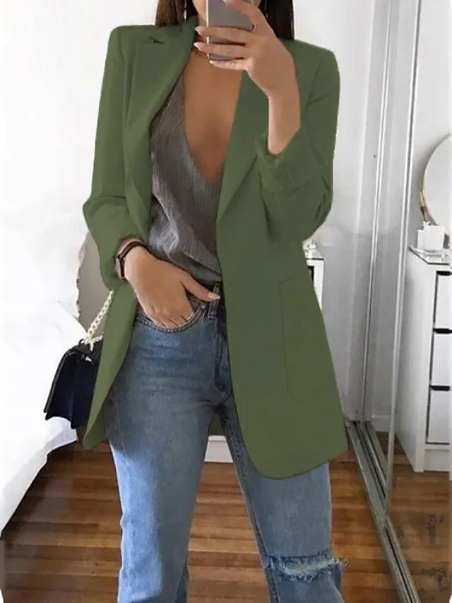 Women's Blazer Open Front Business Office Blazer Outfit with Pocket Casual Clean Fit Formal Spring