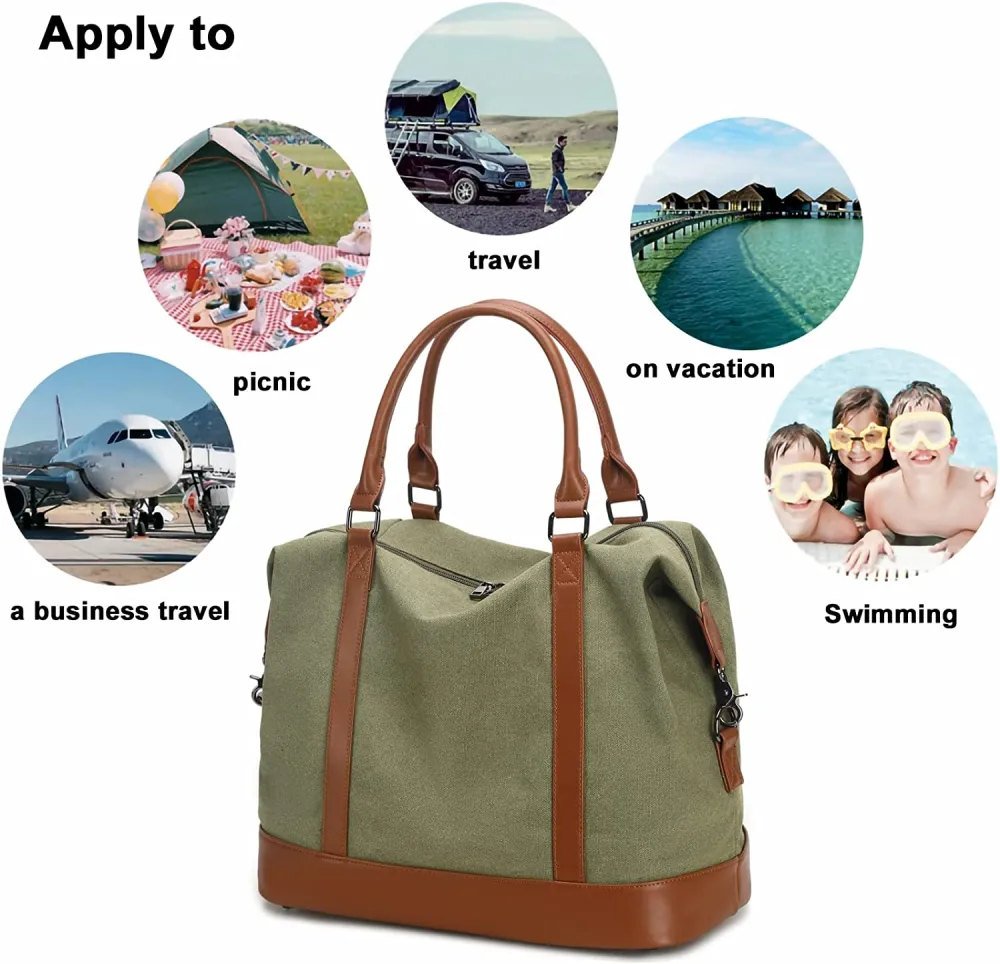 Ladies Canvas Weekender Bag Overnight Carry-on Tote Duffel in Trolley Handle