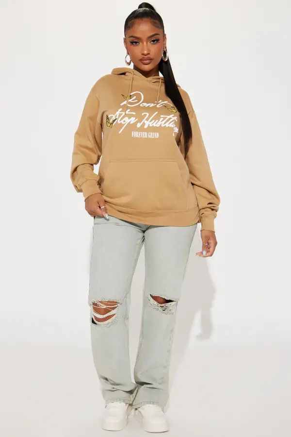 Don't Stop Hustling Hoodie - Taupe