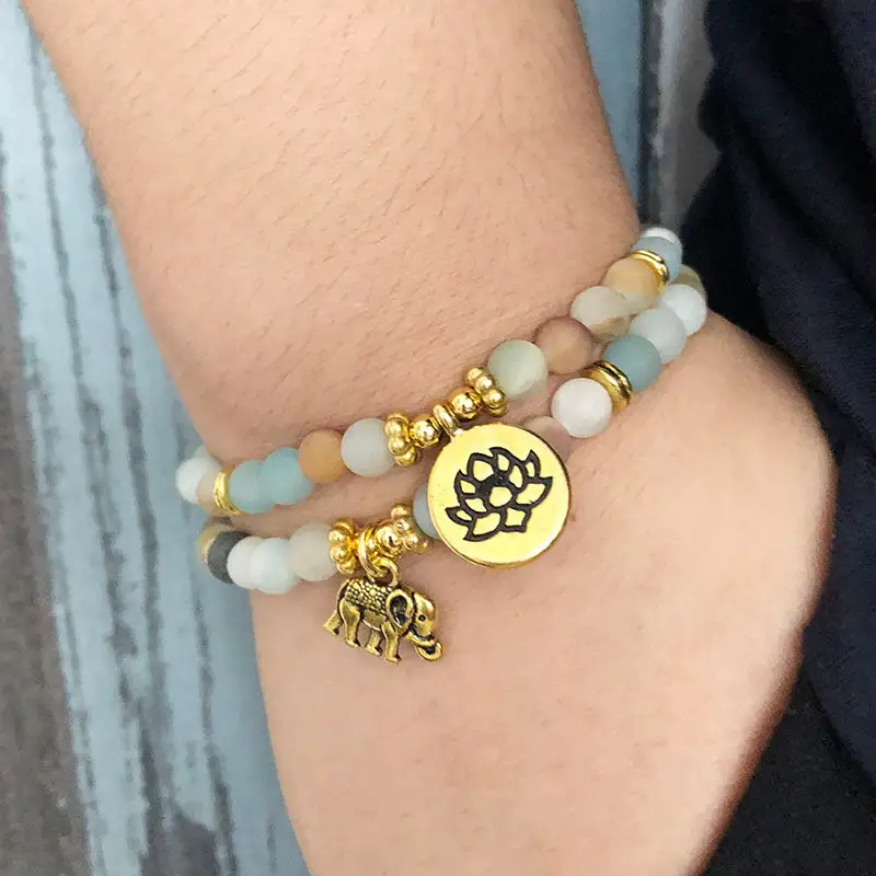 Amazonite Mala Bead Bracelet Set