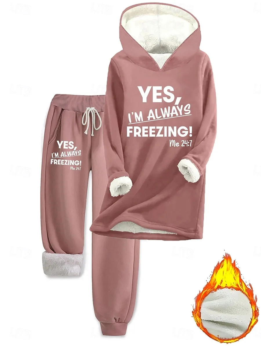 Women's Daily Stylish Two Piece Sets Tracksuit Pants Sets Long Sleeve Hooded Graphic Letter Drawstring Print Casual Daily Black Pink Dark Pink Fall Regular Fit