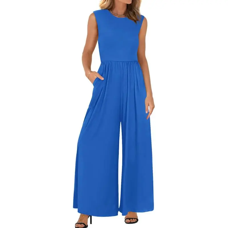 Women's Sleeveless Knit Jumpsuit – Wide Leg One-Piece Summer Outfit