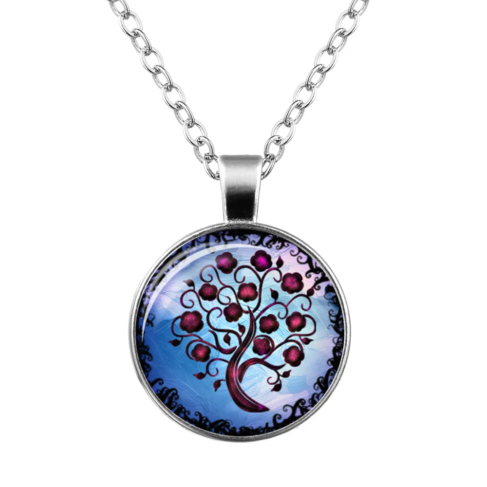 Tree Of Life Time Gem Glass Pendant Necklace