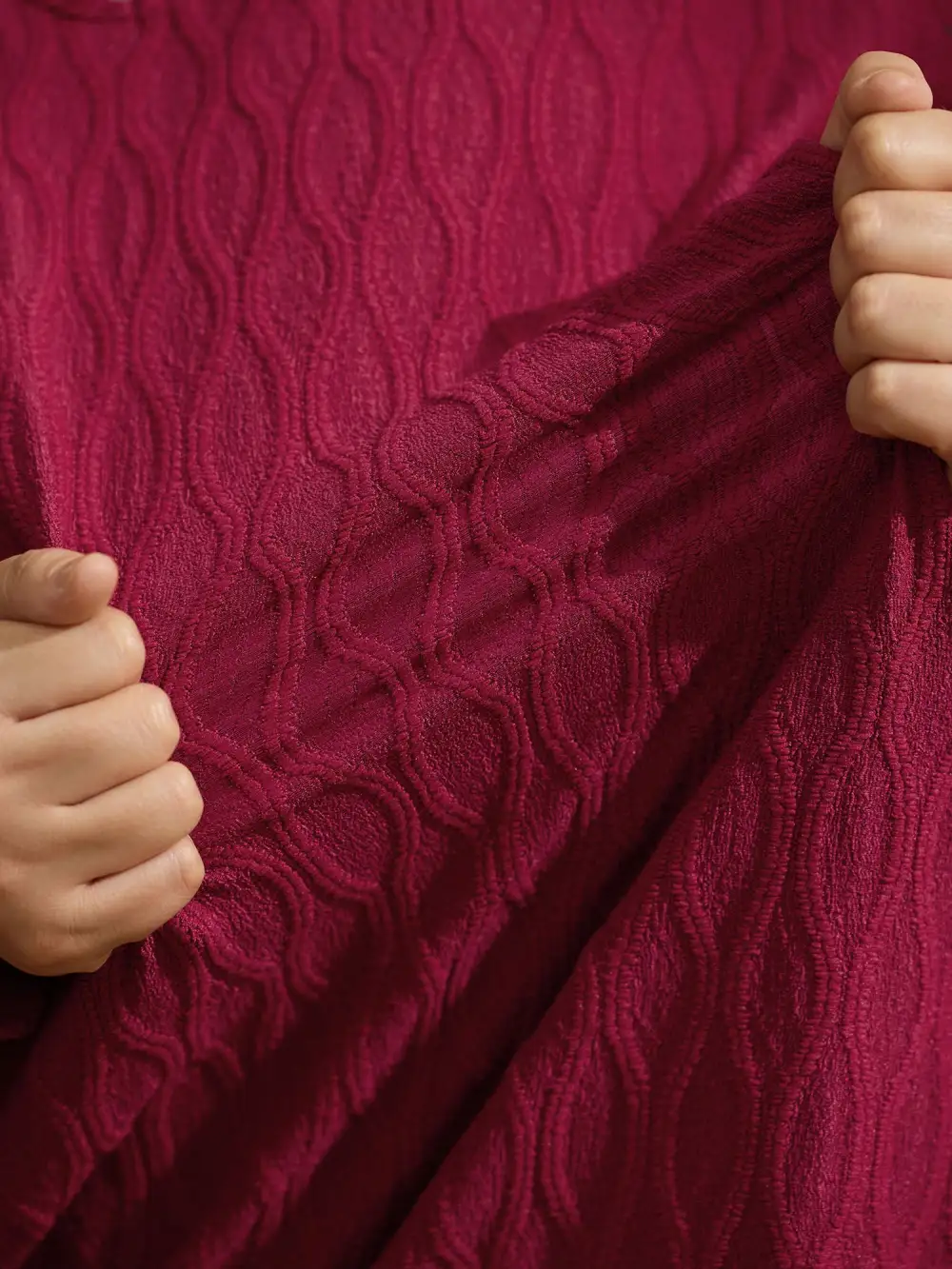 Sheer Textured Sleeve Stretchy Knit Top