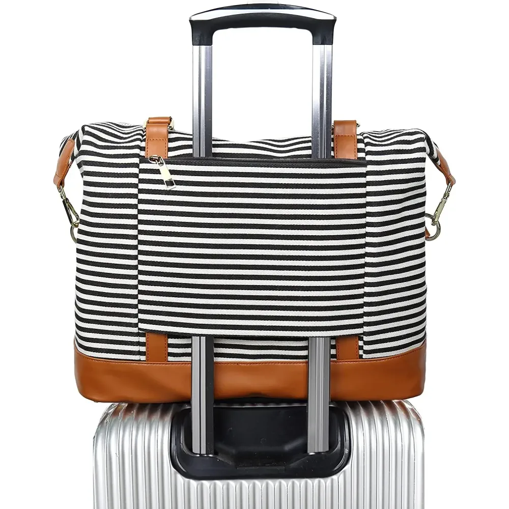 Ladies Canvas Weekender Bag Overnight Carry-on Tote Duffel in Trolley Handle