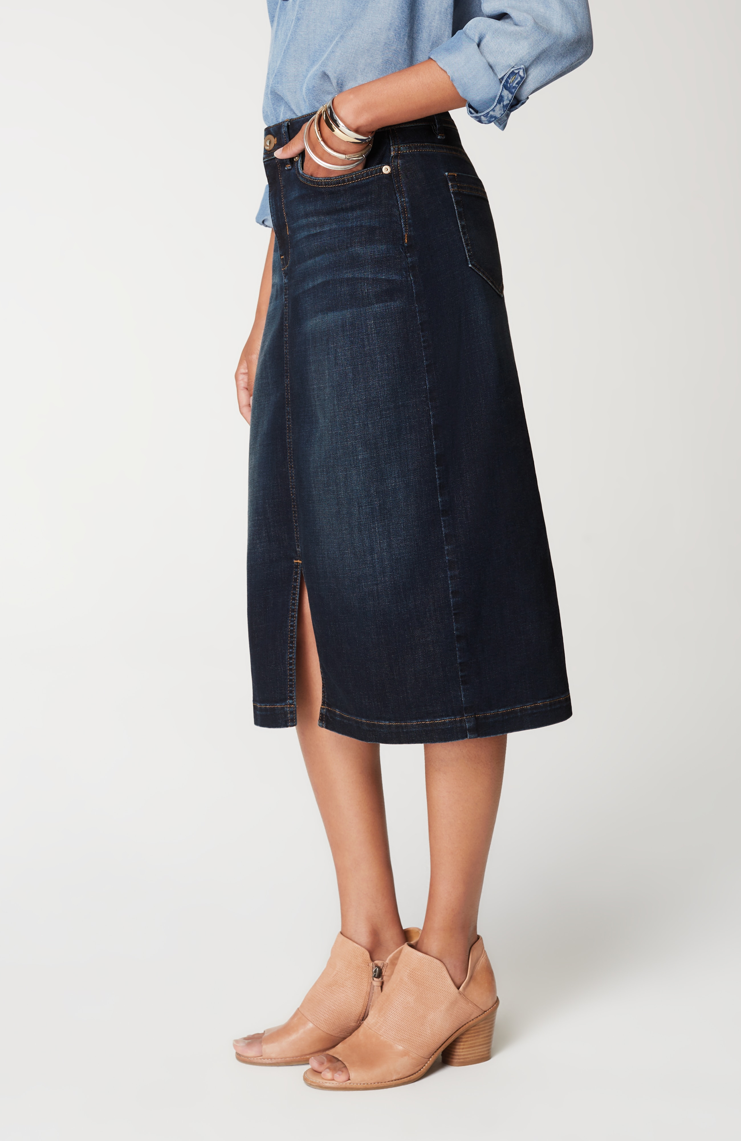 Slit-Hem Denim Skirt