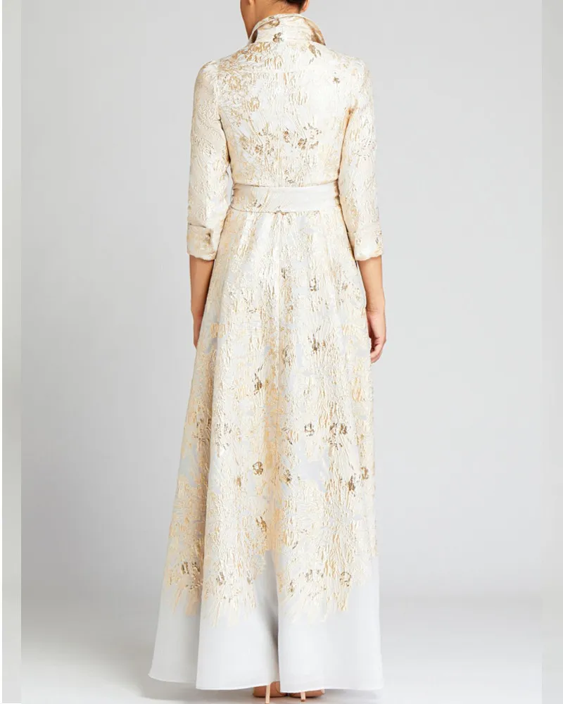 Gown shirt collar maxi dress bow