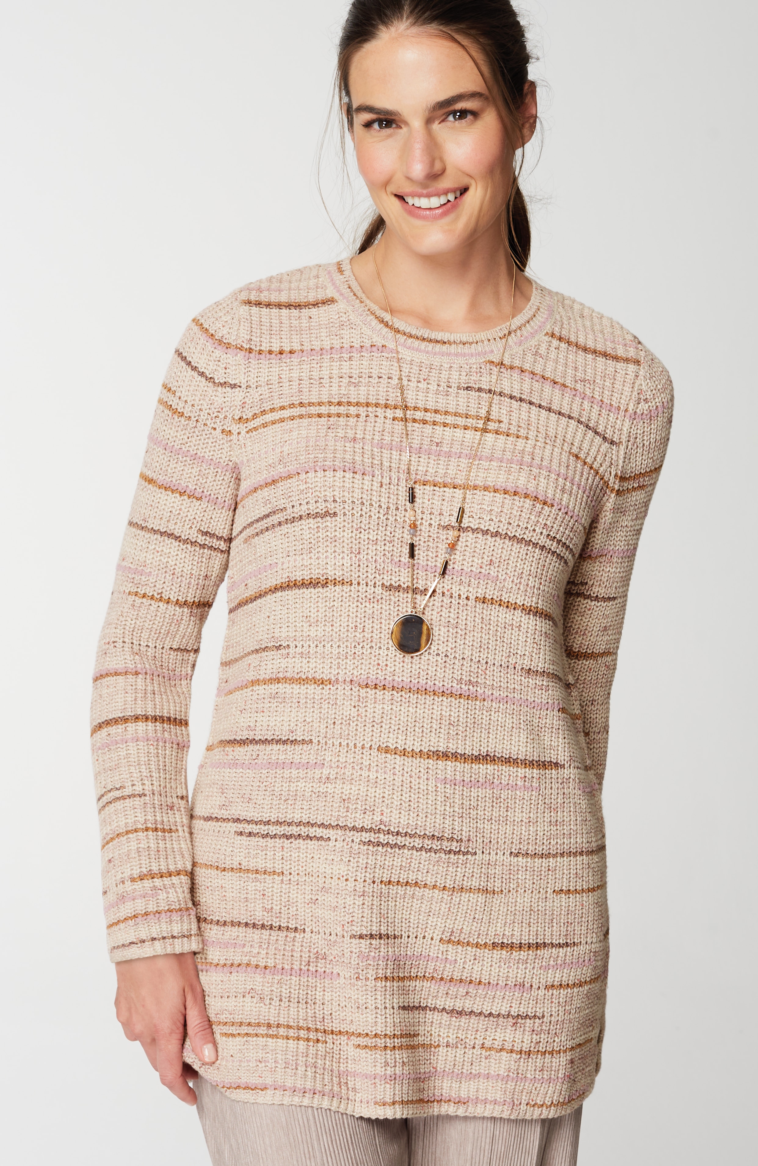 Pure Jill Crew-Neck Intarsia Striped Tunic