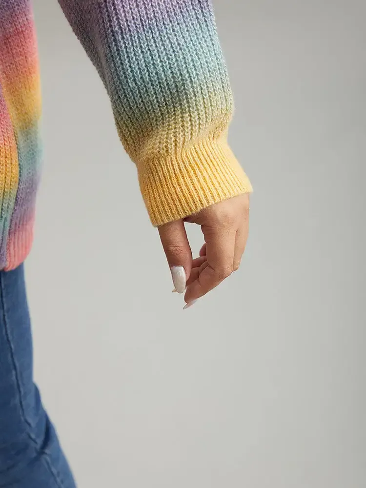 Rainbow Ombre V Neck Loose Pullover