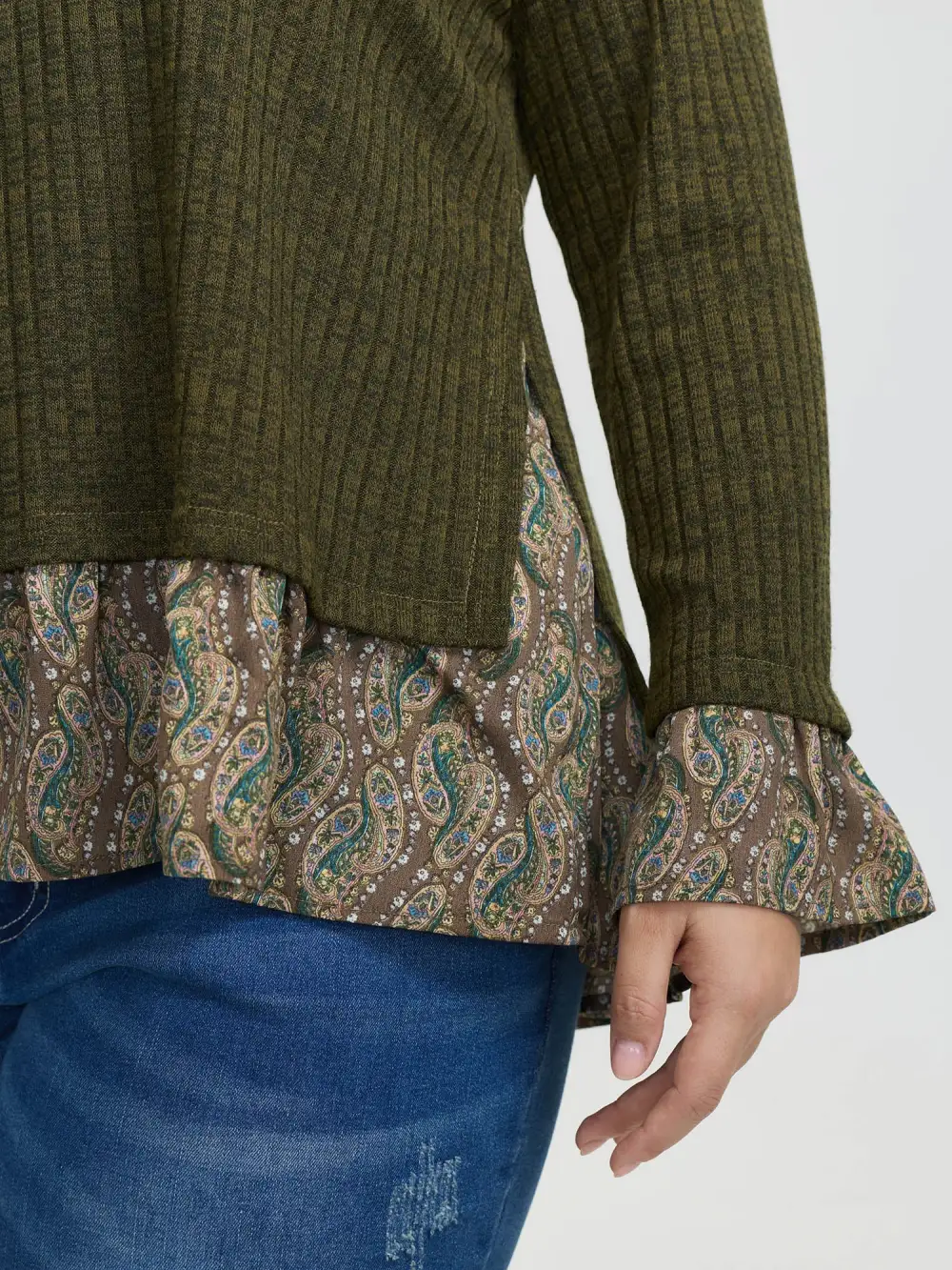 Floral Layered Slit Button Detail T-Shirt