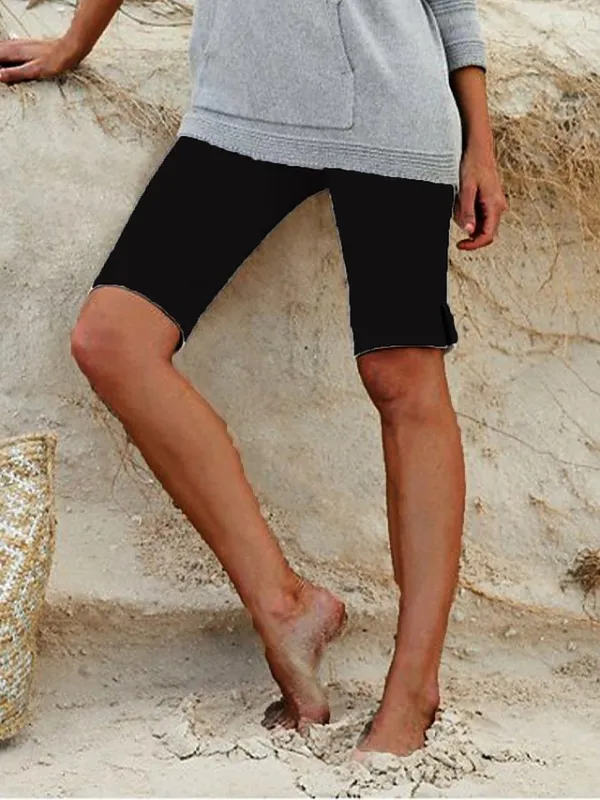 Women's Capri shorts Burmuda Shorts Cropped Pants Plain Split Knee Length Stretchy Mid Waist Fashion Casual Street Vacation Black White S M