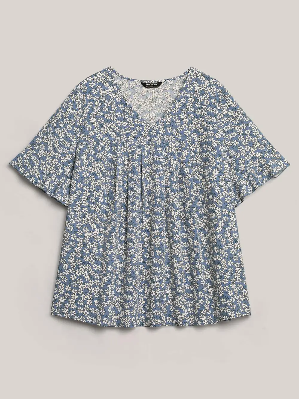 Ditsy Floral Pleated Flared Sleeve Shirt