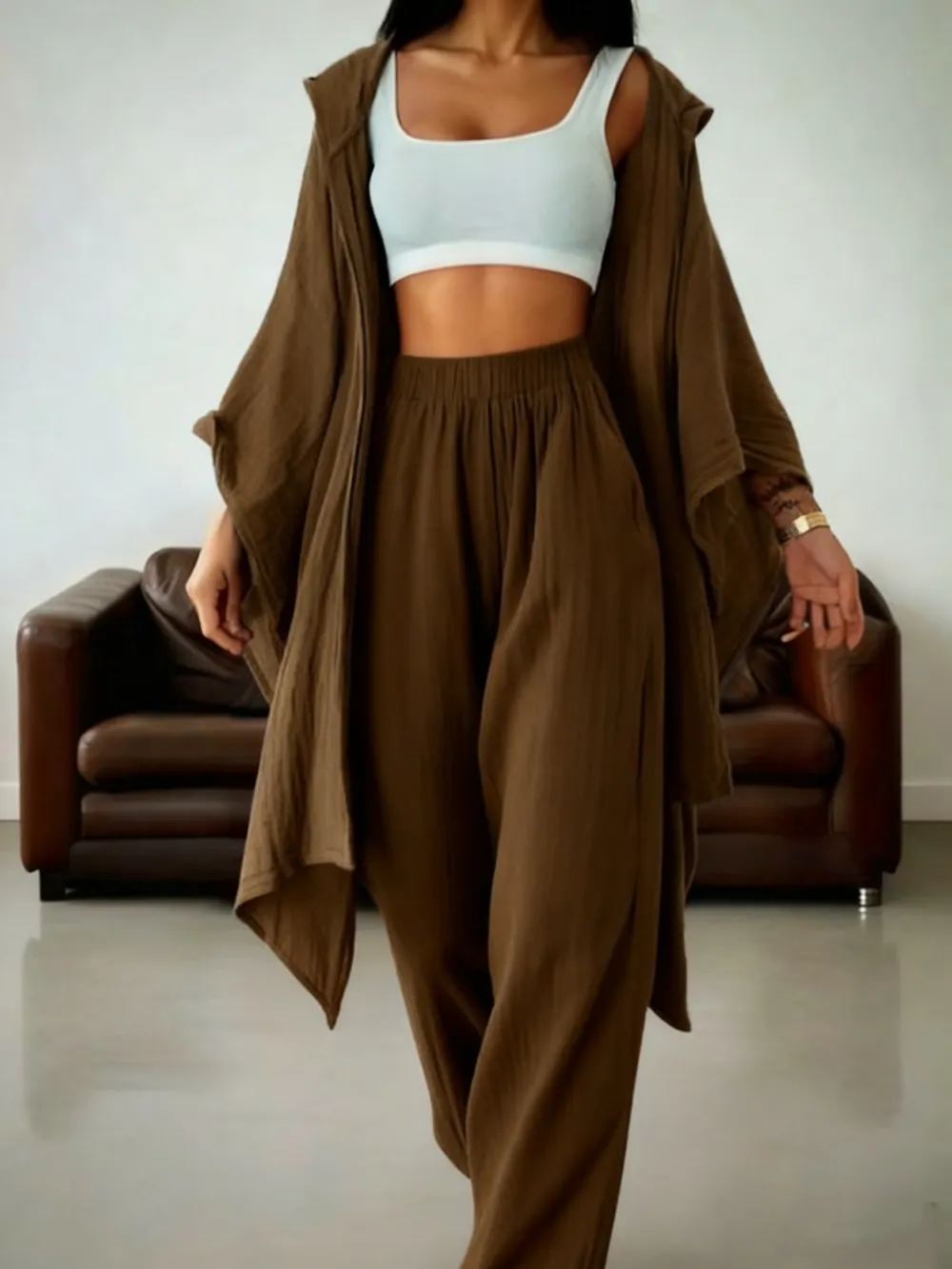Women's Casual 2-Piece Set: Wide-Leg Pants + Loose Cardigan