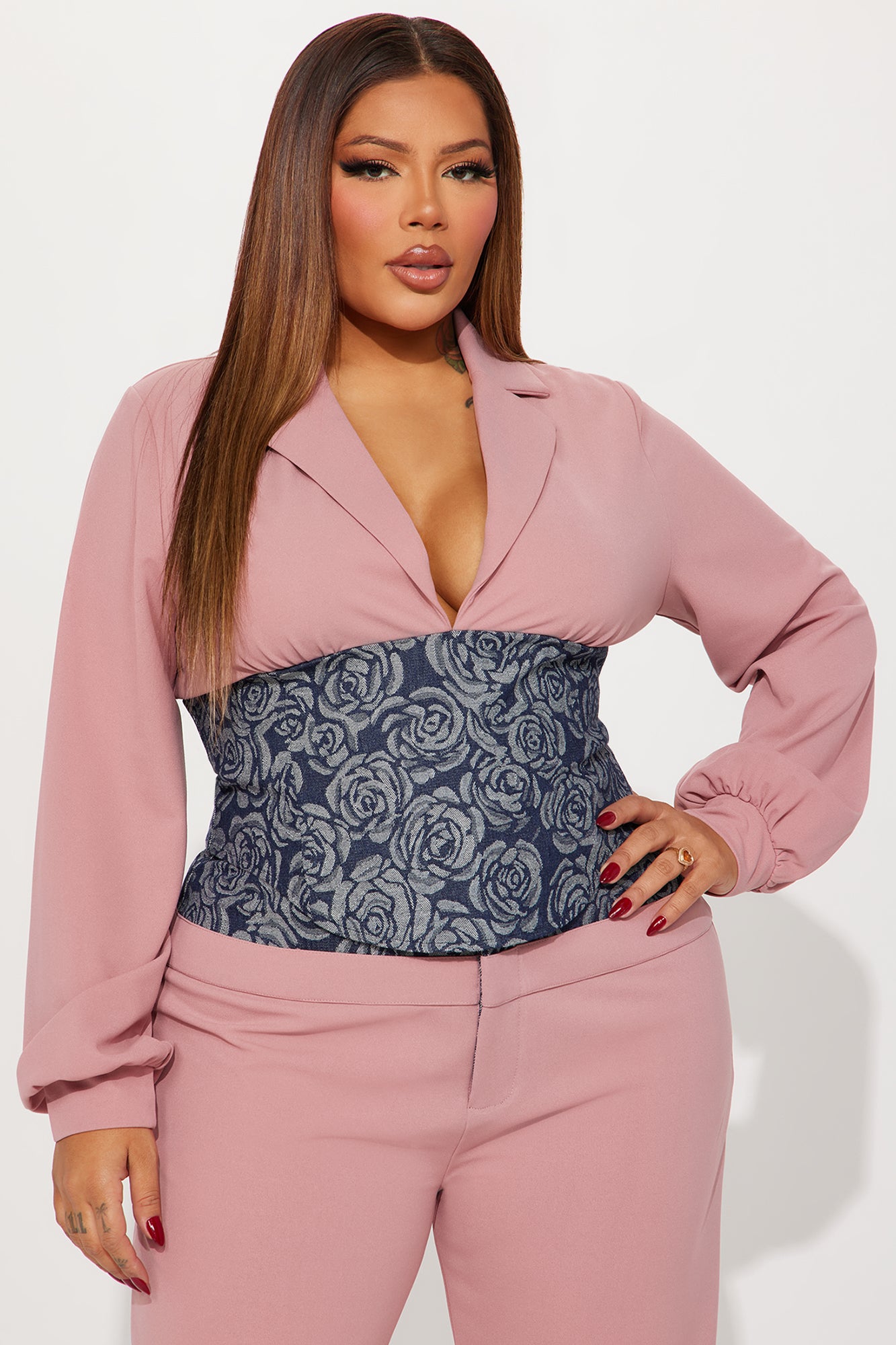Fiona Blazer Pant Set - Mauve