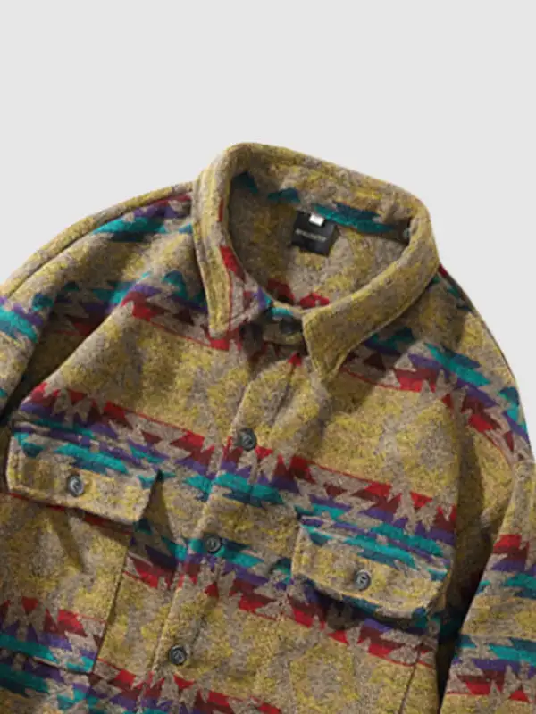 Men's Western Classic Geometric Pattern Retro Ethnic Style Blend Wool Jacket