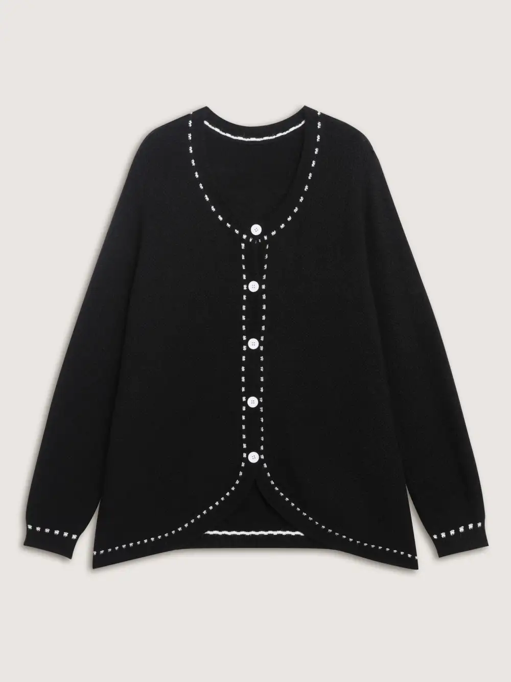 Arc Hem Textured Color Contrast Knit Cardigan