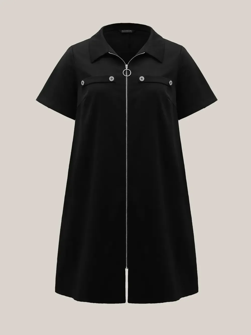 Zipper Front Chest Flaps Shirt Dress