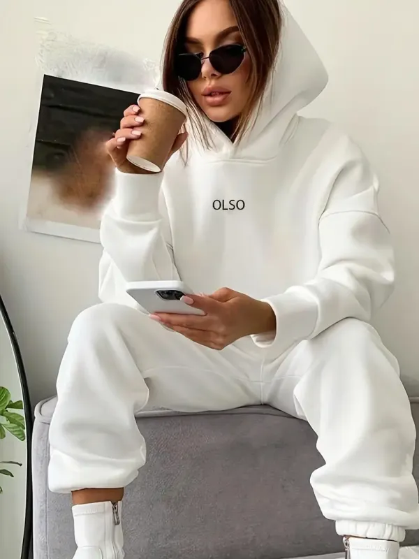 Casual Two-piece Set, Letter Print Long Sleeve Hooded Sweatshirt & Elastic Waist Sweatpants Outfits, Women's Clothing