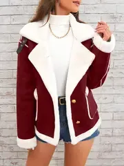 Lapel Plush Jacket, Winter Warm Casual Outwear, Women's Clothing