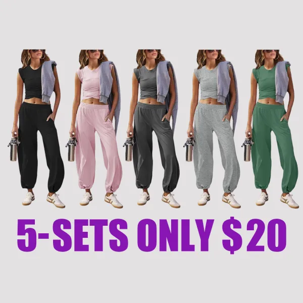 Women’s 2-Piece Tracksuit – Crop Top & Jogger Pants with Pockets | Minimalist Sportswear