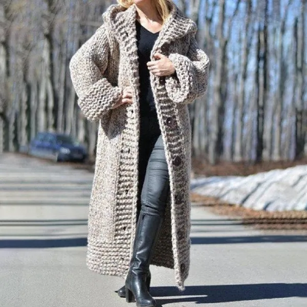 Oversized hooded cardigan long knitted jacket