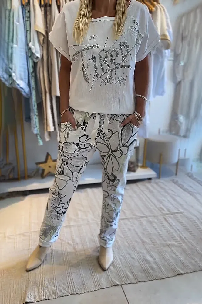 Women's Pattern Hooded Top and Pants Set