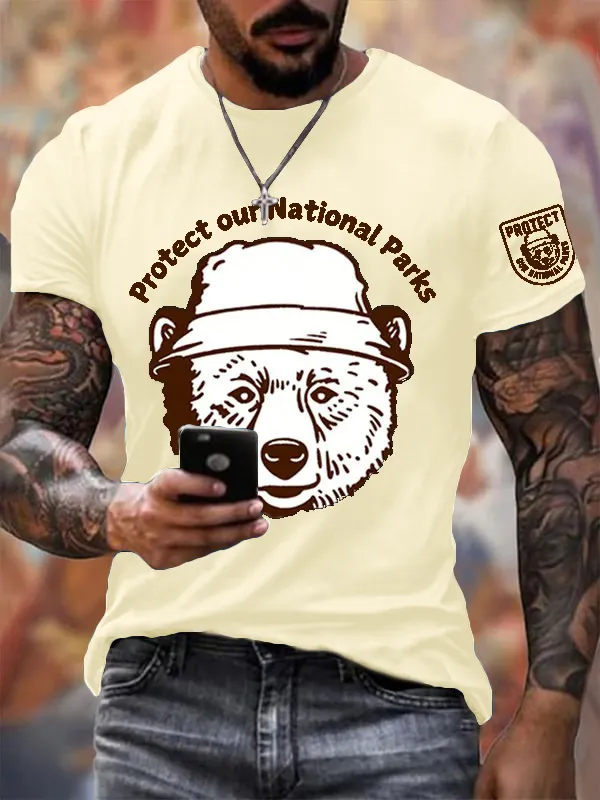 Men'S T-Shirt Men'S Protect Our National Parks Printed Round Neck T-Shirt