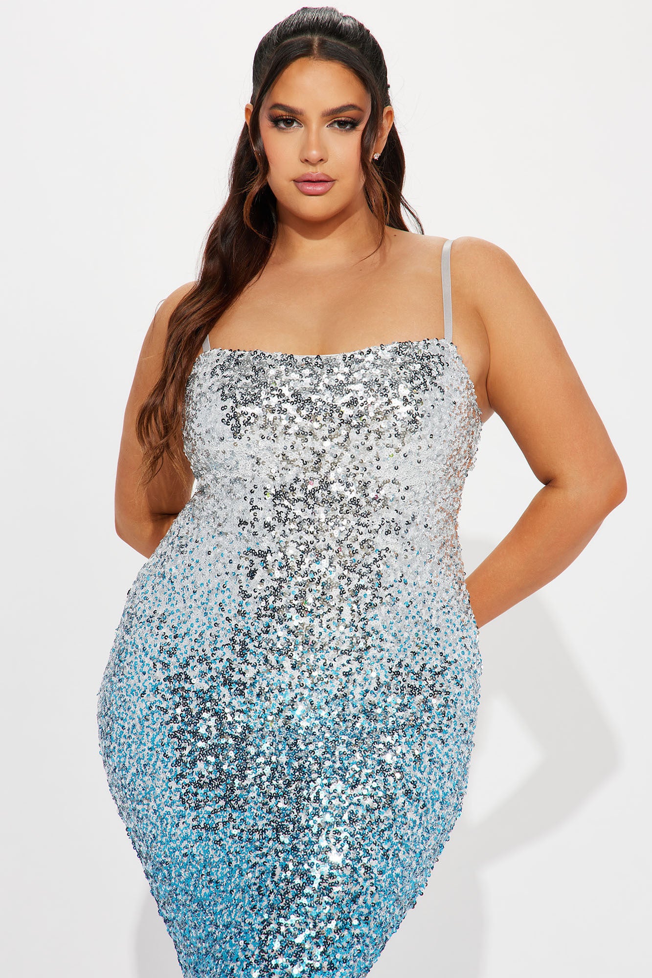 Hailey Ombre Sequin Maxi Dress - Blue/combo