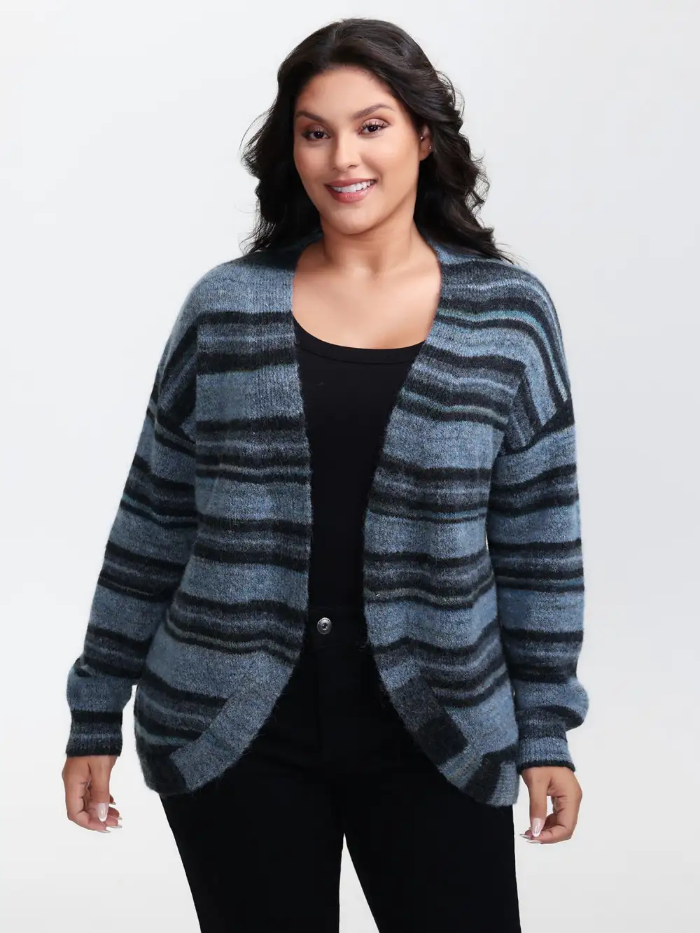 Wool Blend Curvy Hem Knit Cardigan