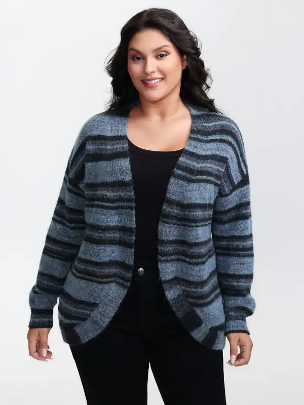 Wool Blend Curvy Hem Knit Cardigan