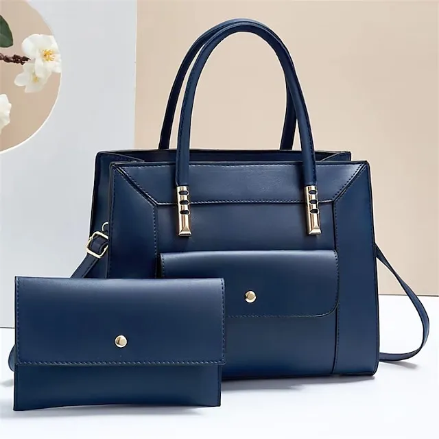 Men's Women's Handbag Bag Set Shoulder Bag PU Leather Office Holiday Zipper Large Capacity Waterproof Breathable Solid Color Black Yellow Pink
