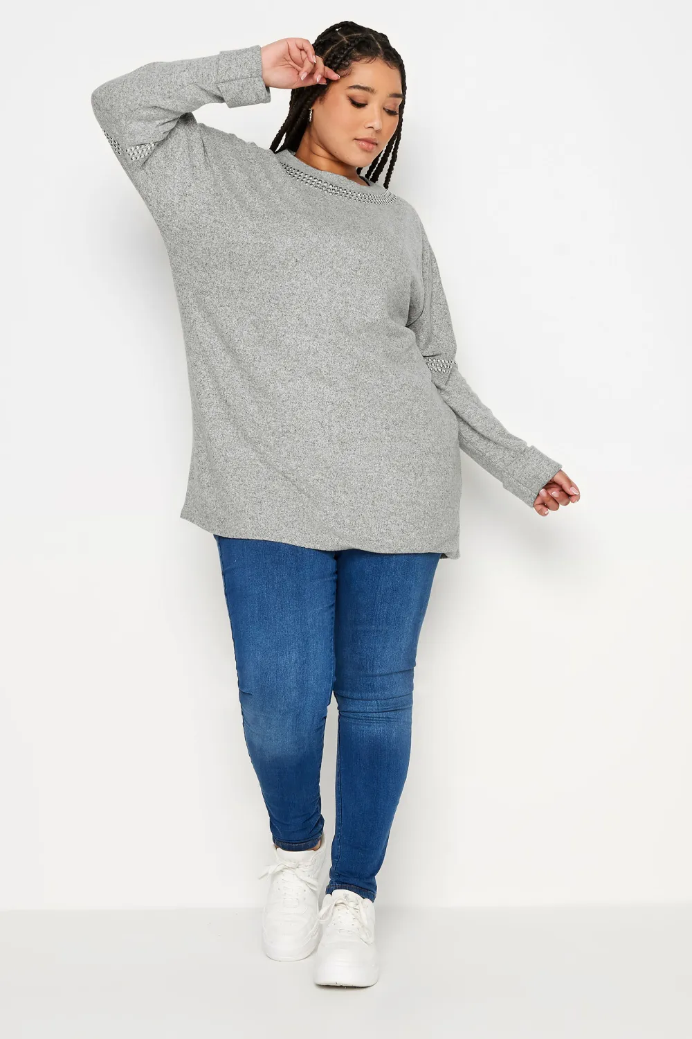 YOURS Curve Light Pink Stud Batwing Sleeve Jumper