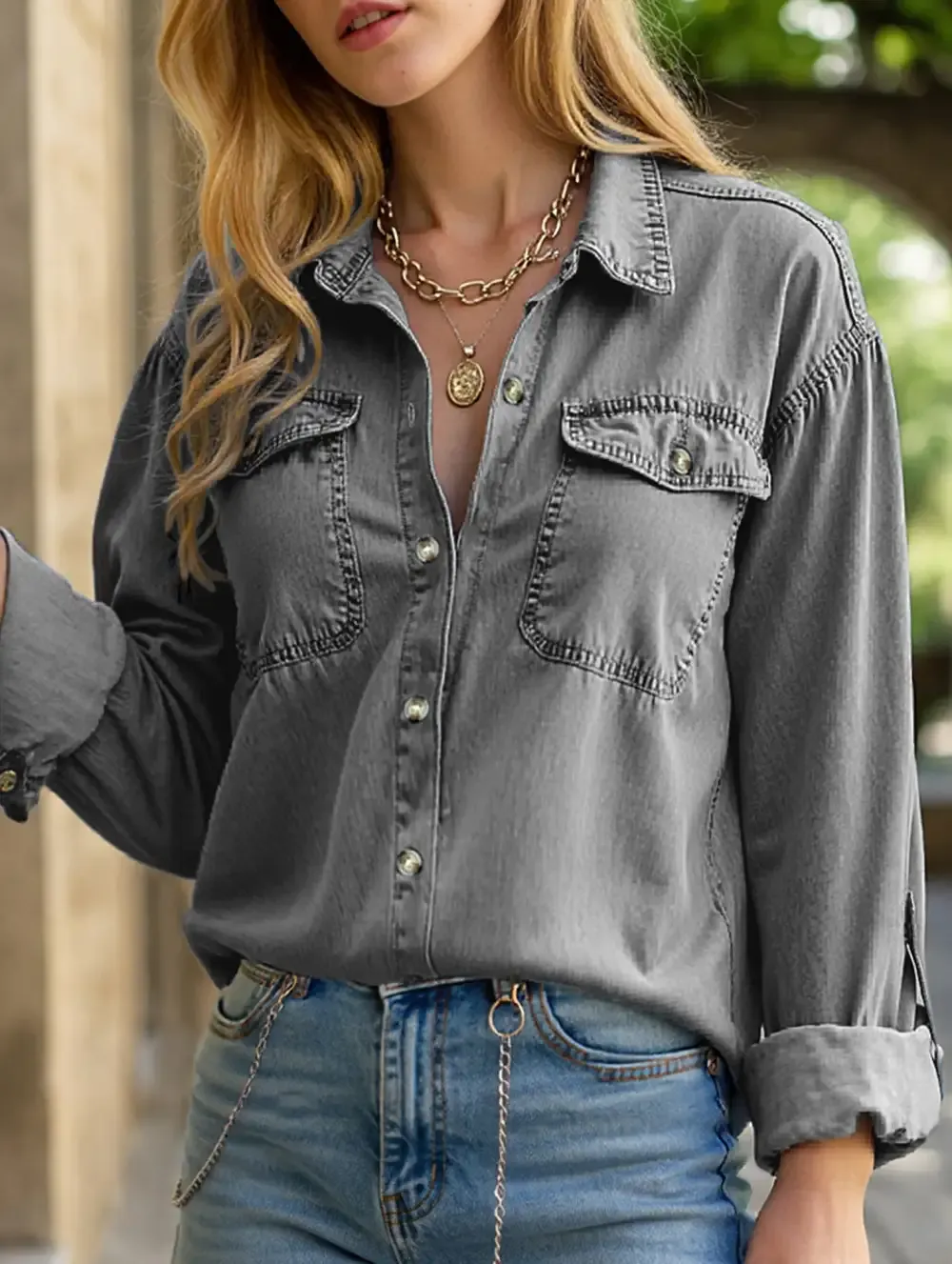 Pure color denim jacket