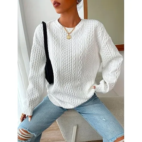 Women's Sweatshirt Plain Work Zipper Black White Pink Elegant Modern Loose Fit Crew Neck Long Sleeve Micro-elastic Spring Fall