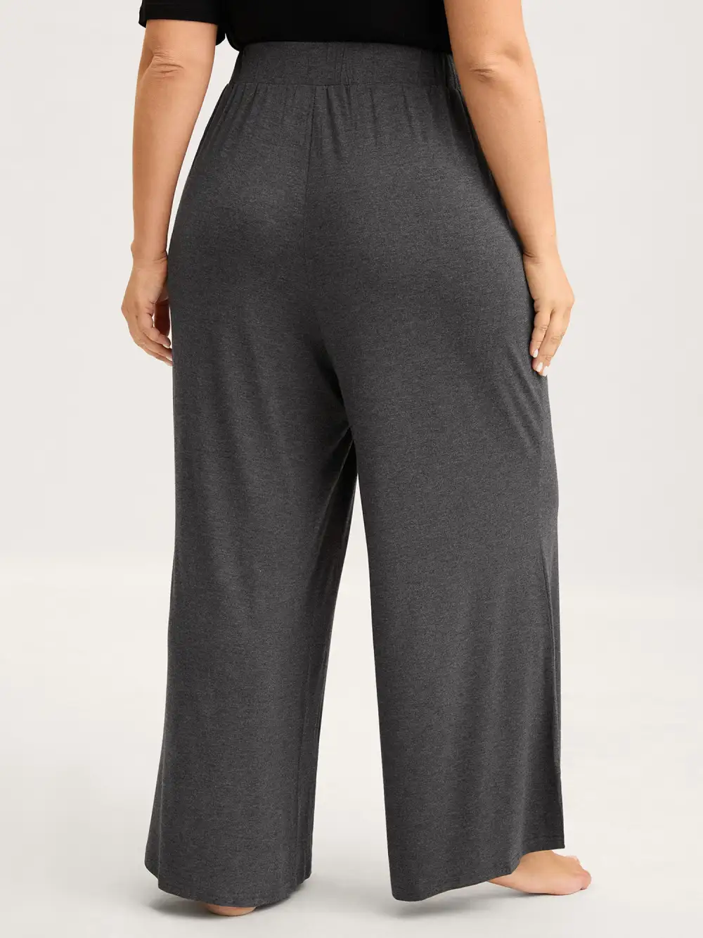 Solid Elastic Waist Wide Leg Lounge Bottoms