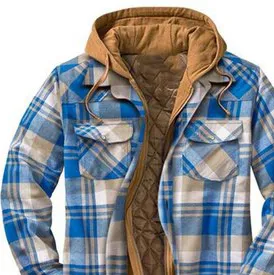 Men's Checkered Textured Winter Thick Hooded Jacket