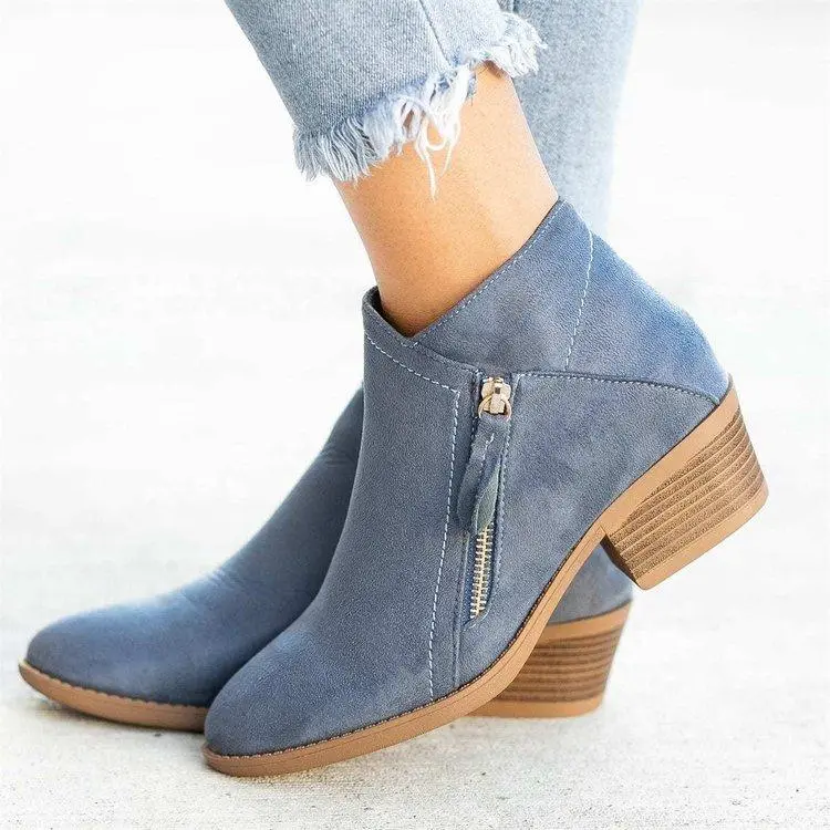 Casual Chunky Heel Zipper Short Boots