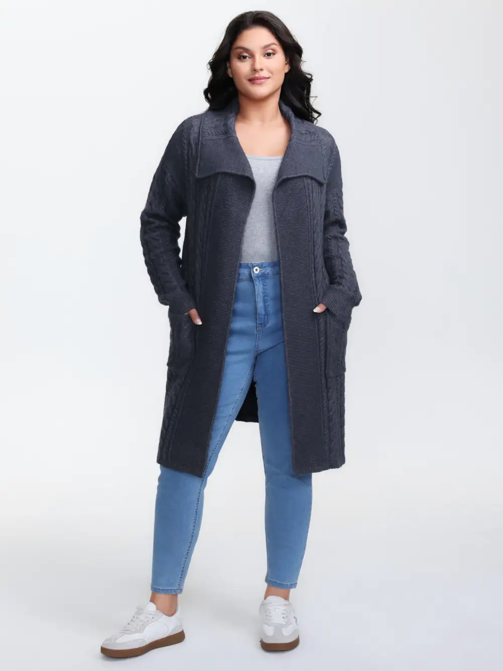 Twisted Texture Pockets Slit Knit Cardigan