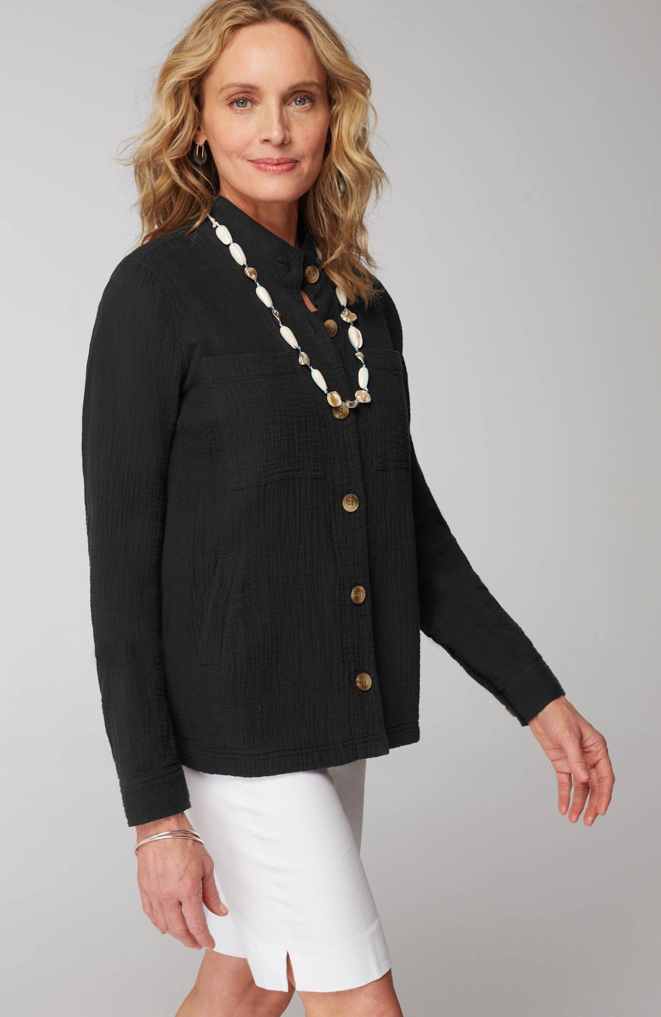 Cotton-Gauze Button-Front Jacket