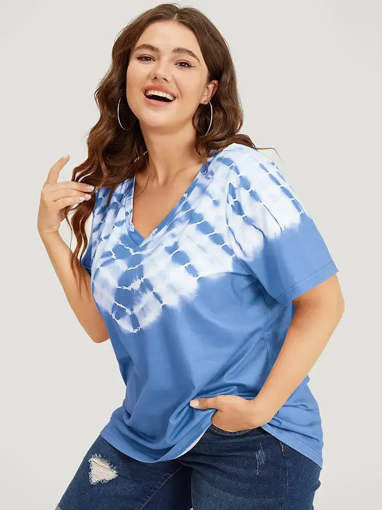 Tie Dye Short Sleeve V Neck T-shirt