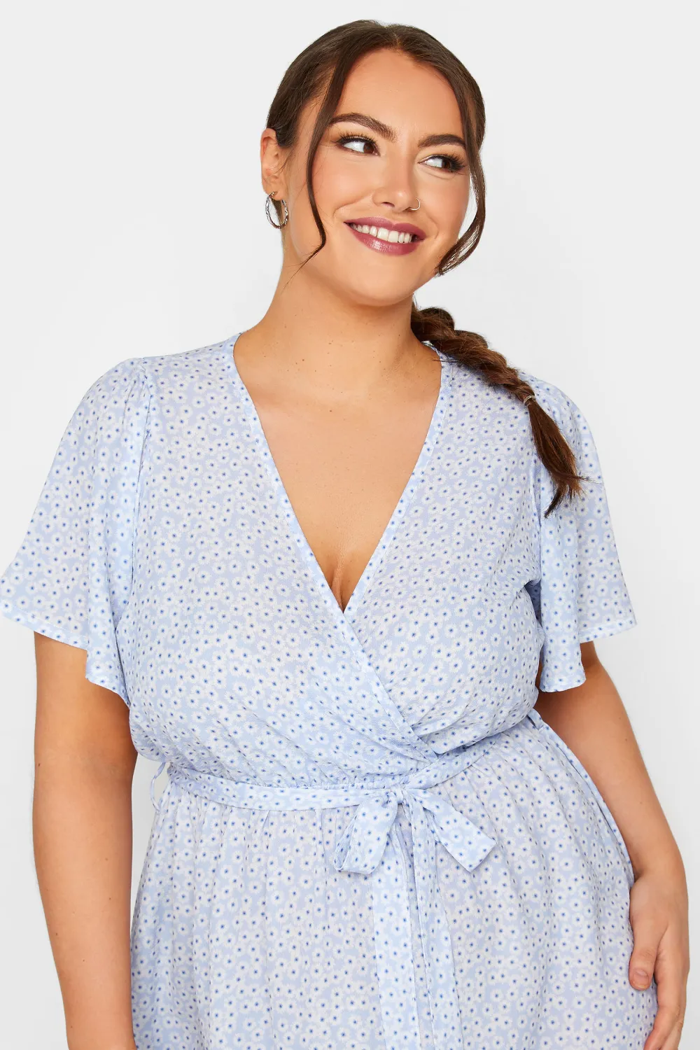 YOURS Curve Pink Ditsy Floral Print Wrap Dress