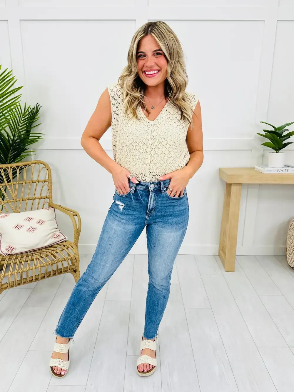 Step It Up Mica Straight Leg Step Hem Jeans