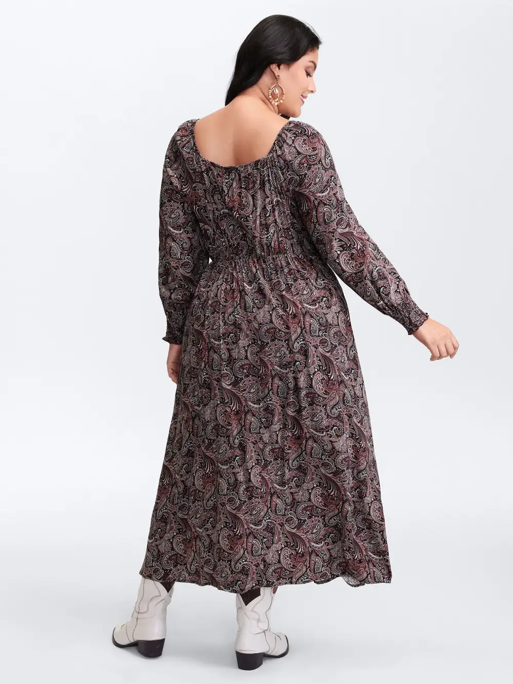 Paisley Print Lace Patchwork Midi Dress