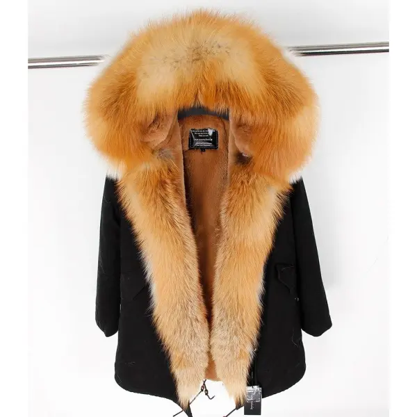 Women's Parka Natural Fox Fur Long Coat Artificial Fur Lining Fur